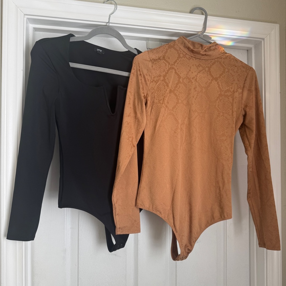 Express Black and Tan Long Sleeve Bodysuit Duo